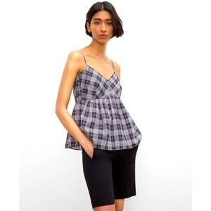 NWT Club Monaco Plaid Peplum Camisole in Plaid Blue L